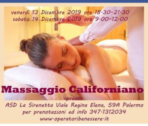 Palermo Dicembre 2019 – Massaggio Californiano