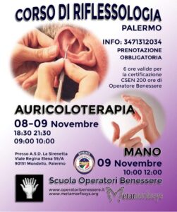 Palermo 8-9 Novembre 2019 – Corso di Auricoloterapia